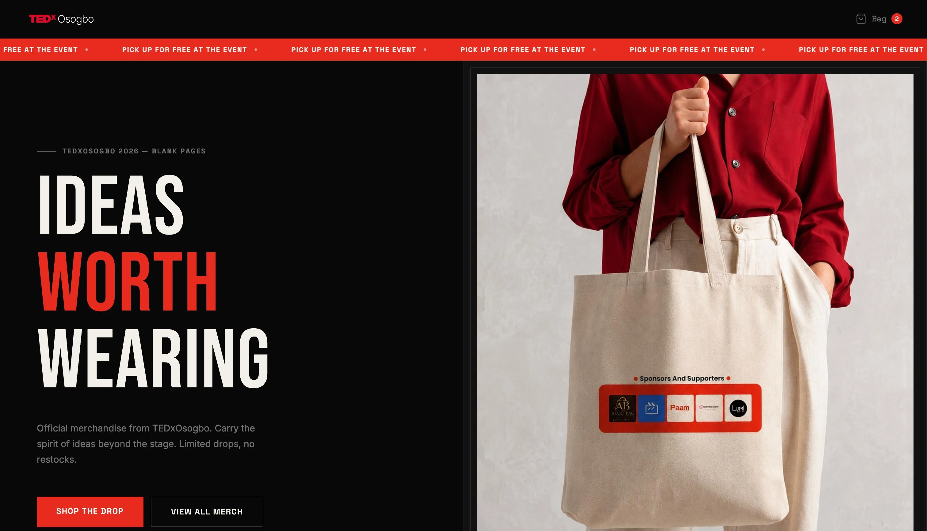 A storefront website created for TEDxOsogbo